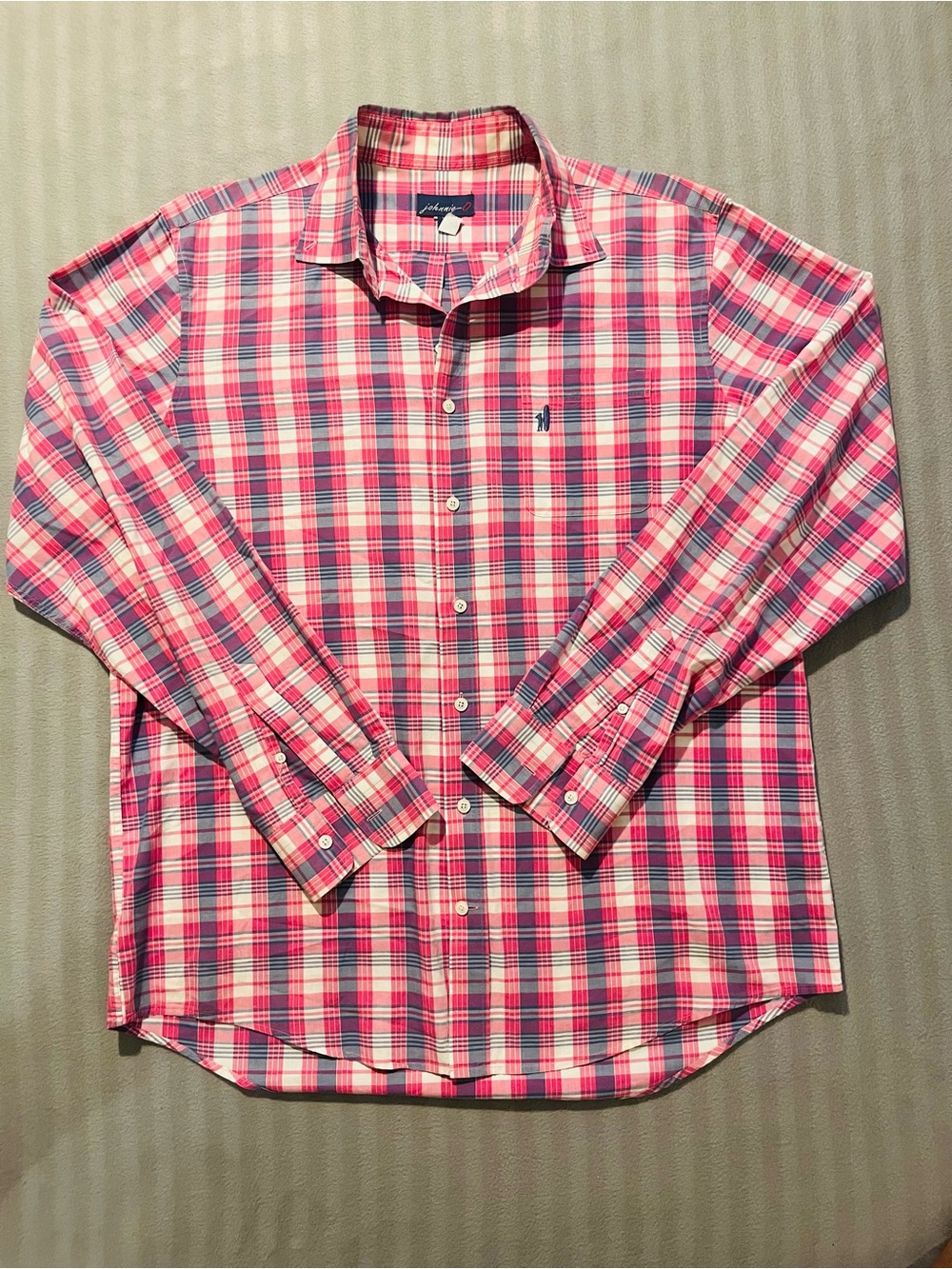 johnnie-O Pink and Blue Plaid Long-Sleeve Button-Down Shirt